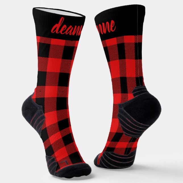 Simple Elegant Red Plaid Christmas Family Socks (Angled)