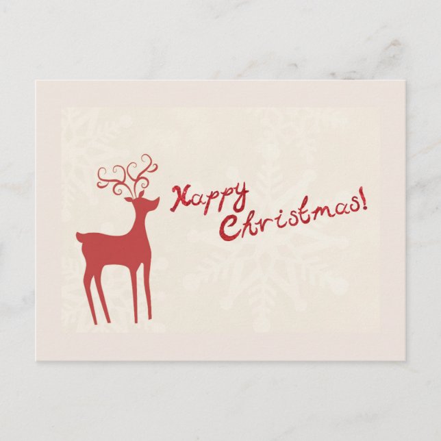 Simple Elegant Red Reindeer Decor Merry Christmas Holiday Postcard (Front)
