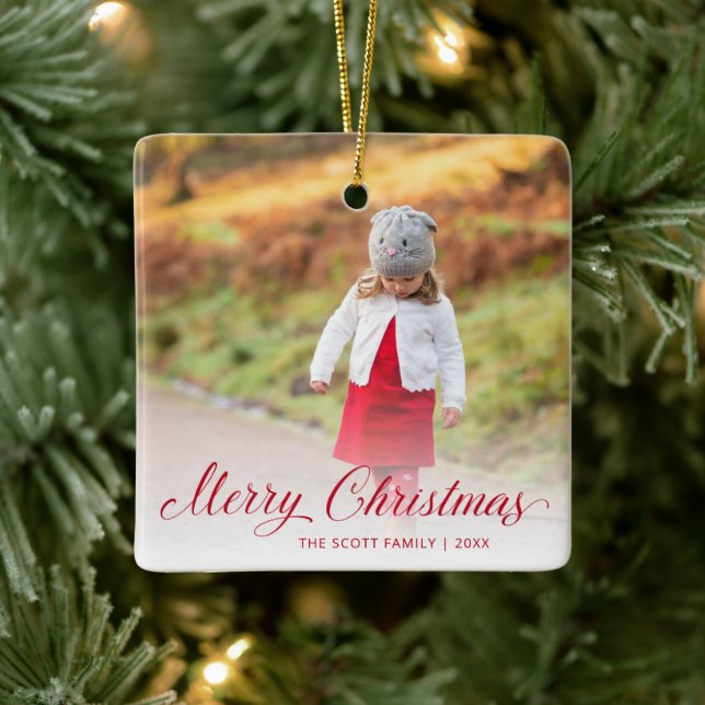 Simple Elegant Red Script Modern Christmas Ceramic Ornament (Tree)