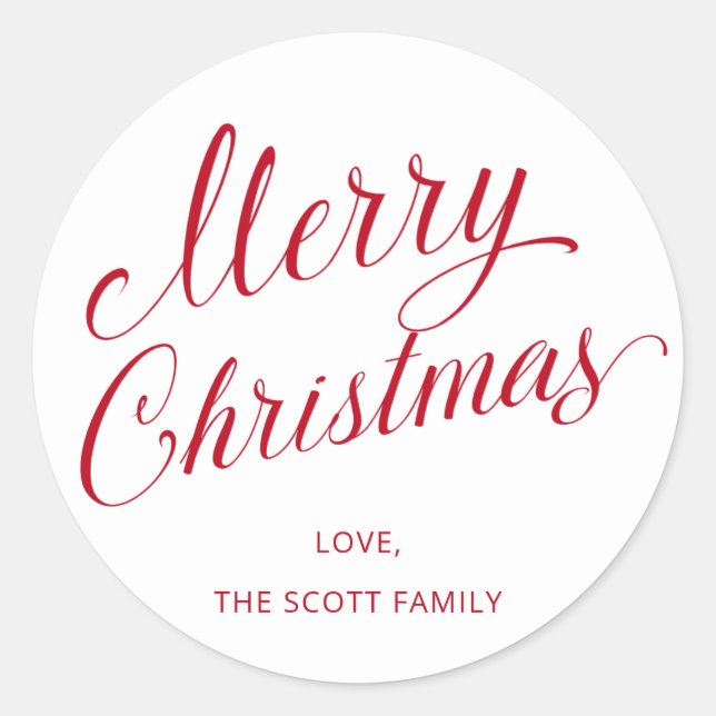 Simple Elegant Red Script Modern Christmas Classic Round Sticker (Front)