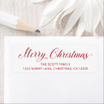 Simple Elegant Red Script Modern Christmas Return Address Label<br><div class="desc">Add holiday cheer to your envelopes with these cute return address labels with modern typography featuring a simple design with "Merry Christmas" in an elegant red script over a white background.</div>