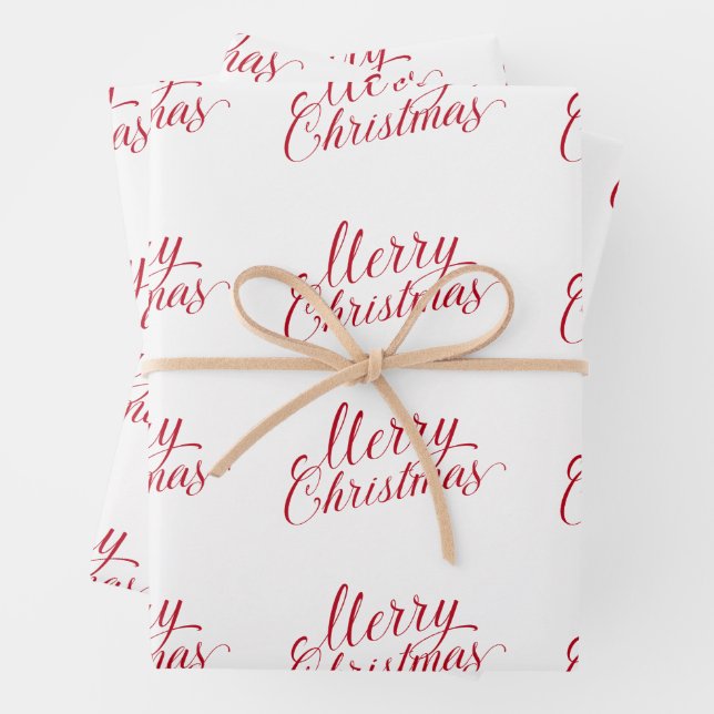 Simple Elegant Red Script Modern Christmas Wrapping Paper Sheet (In situ)