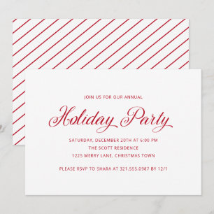 Simple Elegant Red Script Modern Holiday Party Invitation