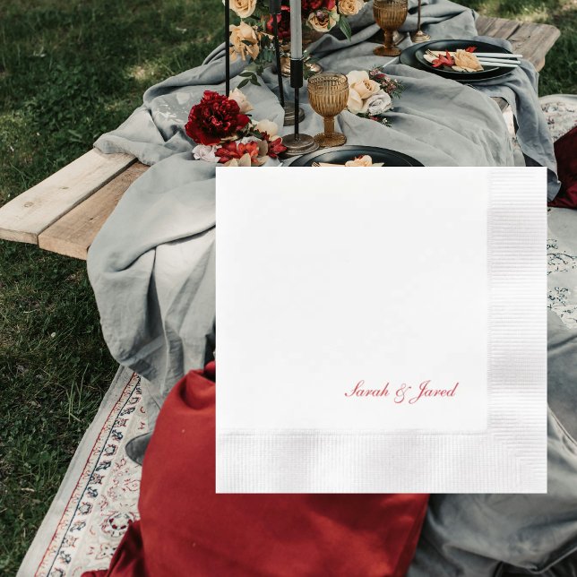 Simple Elegant Red Script Wedding Coined Cocktail Napkin (Creator Uploaded)