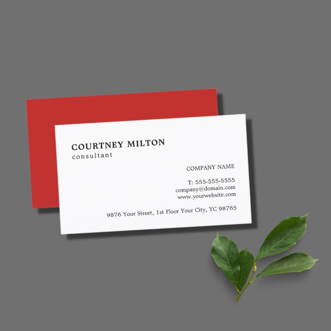 Simple Elegant Red White Consultant Business Card (Creator Uploaded)