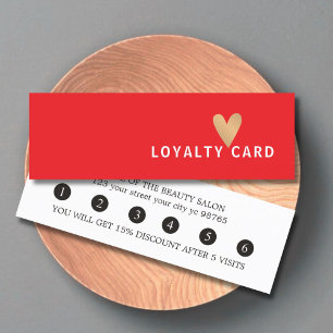 Simple Elegant Red White Faux Gold Heart Loyalty Card