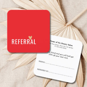 Simple Elegant Red White Faux Gold Heart Referral Card