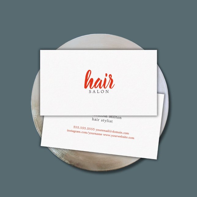 Simple Elegant Red White Hair Stylist Business Card (Creator Uploaded)