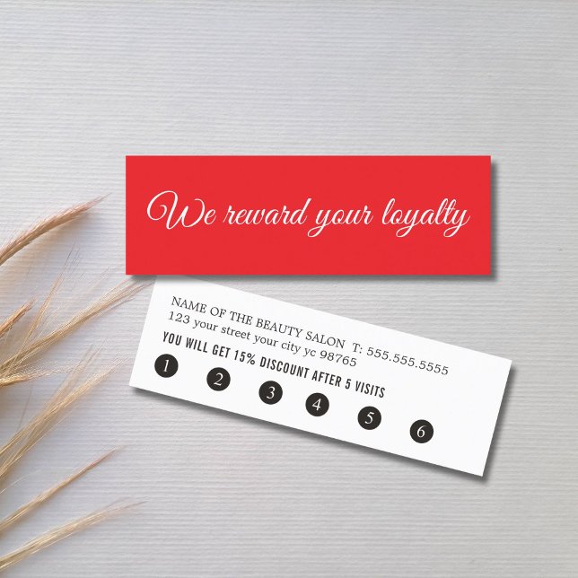 Simple Elegant Red White Handwritten Salon Loyalty Card (Creator Uploaded)