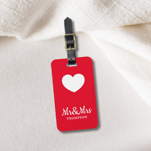 Simple Elegant Red White Heart Mr&Mrs  Luggage Tag