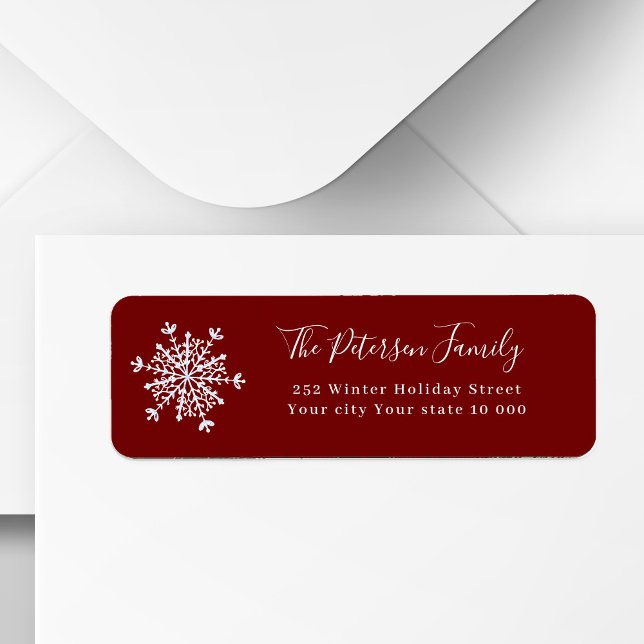 Simple elegant red white snowflake return address label (Creator Uploaded)