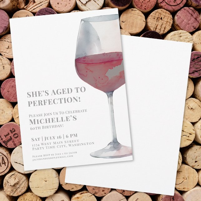 Simple Elegant Red Wine Birthday Party Invitation (Wine Simple Sixty 60th Birthday Party Invitation)