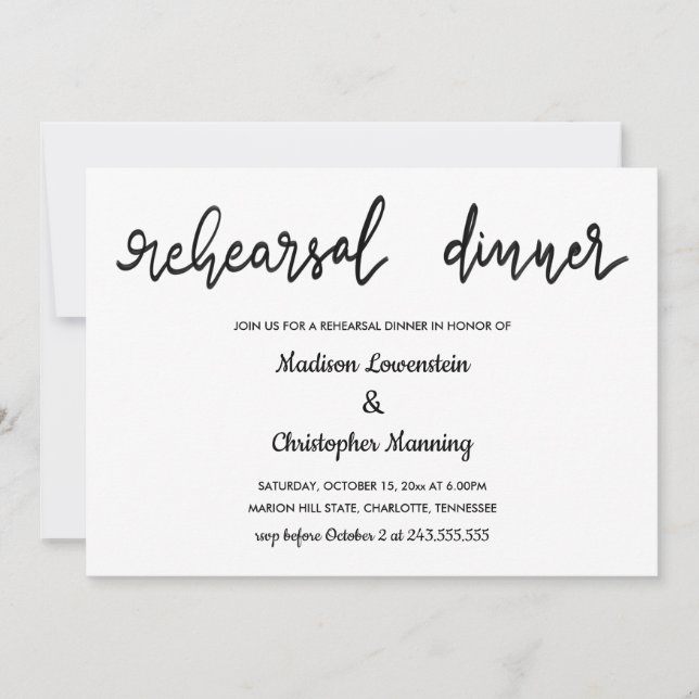 Simple Elegant Rehearsal Dinner Handwritten Script Invitation (Front)