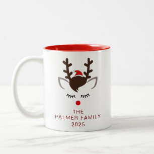 Simple Elegant Reindeer Christmas Family Name Two-Tone Coffee Mug