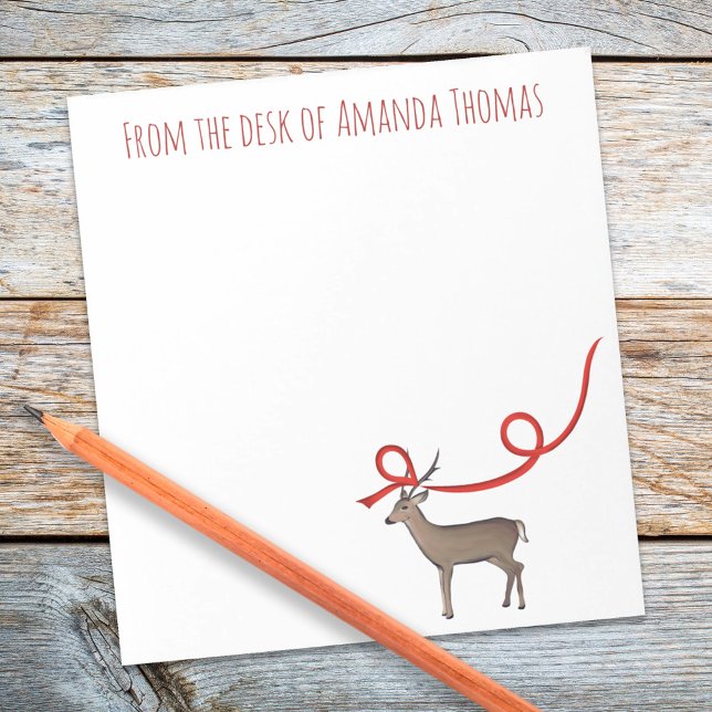 Simple Elegant Reindeer Ribbon Modern Christmas Notepad (Woodland deer with red ribbon whimsical winter holiday notepad)