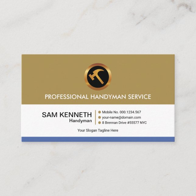 Simple Elegant Retro Column Construction Handyman Business Card (Front)