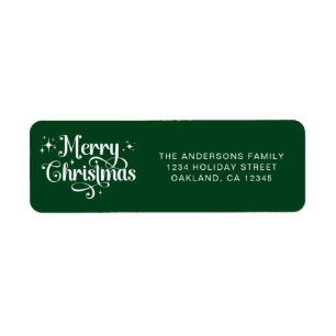 Simple Elegant Retro Script Green Merry Christmas Return Address Label