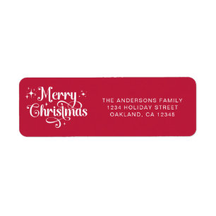 Simple Elegant Retro Script Red Merry Christmas Return Address Label