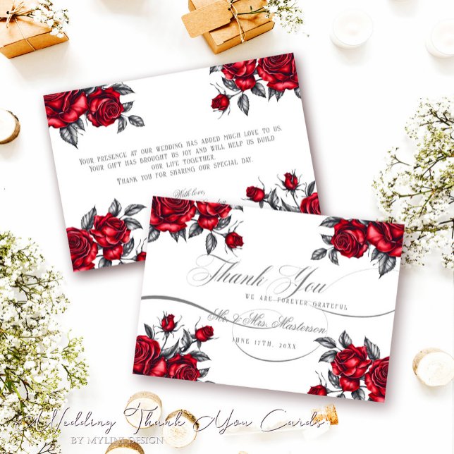 Simple Elegant Romantic Rose Floral Wedding Thank You Card (Creator Uploaded)