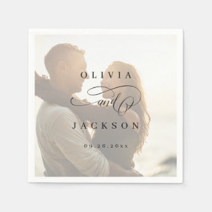 Simple elegant romantic script photo wedding napkin