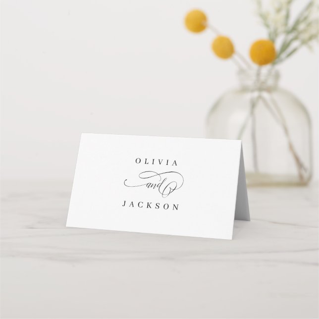Simple elegant romantic script wedding place card (Back)