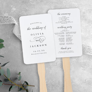 Simple elegant romantic script wedding programs hand fan