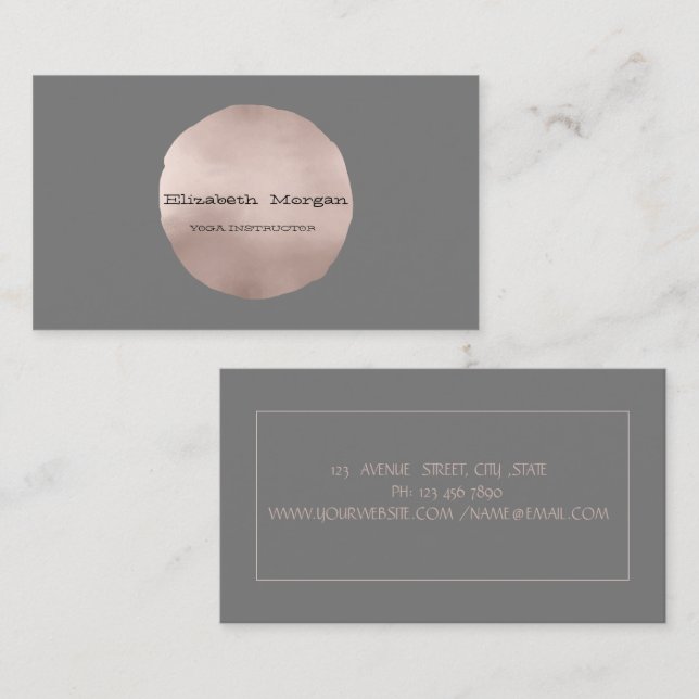 Simple Elegant Rose Gold Circle Grey Business Card (Front/Back)