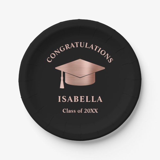 Simple Elegant Rose Gold Custom Graduation Paper Plate (Front)