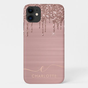Simple Elegant Rose Gold Glitter Drip Custom Name iPhone 11 Case
