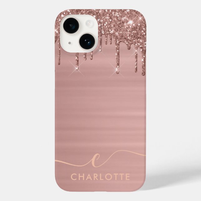 Simple Elegant Rose Gold Glitter Drip Custom Name  Case-Mate iPhone Case (Back)