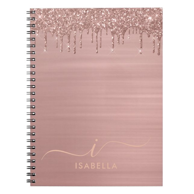 Simple Elegant Rose Gold Glitter Drip Custom Name  Notebook (Front)