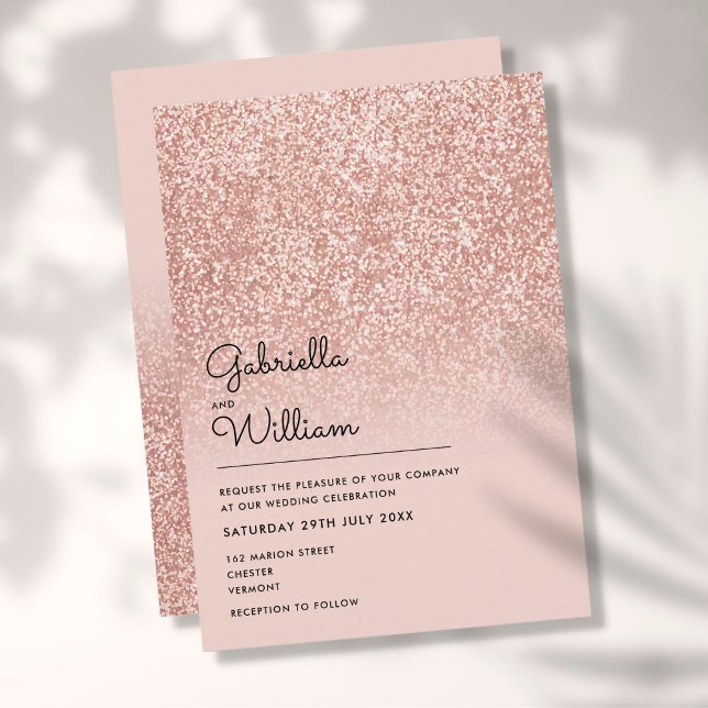 Simple Elegant Rose Gold Glitter Wedding Invitation (Creator Uploaded)