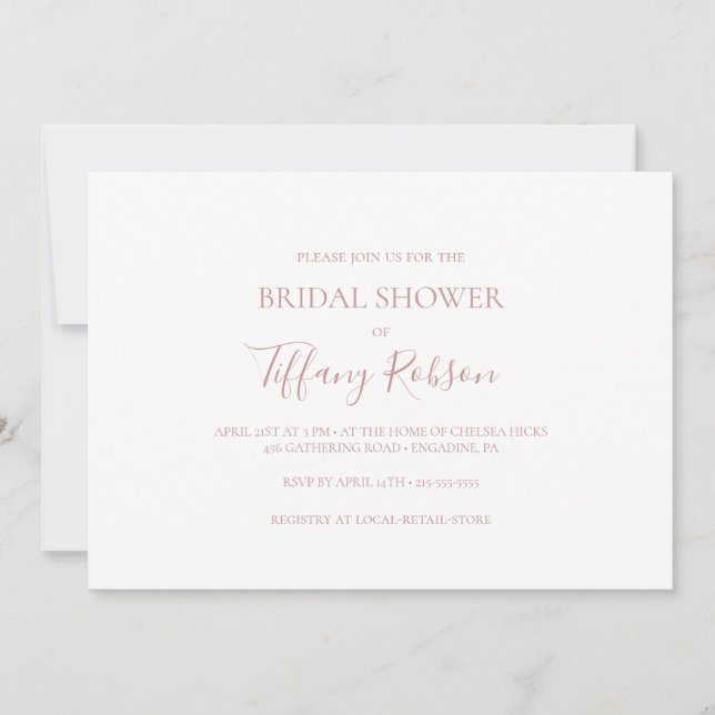 Simple Elegant Rose Gold Horizontal Bridal Shower Invitation (Front)
