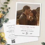 Simple Elegant Rose Gold Photo Save the Date Invitation Postcard<br><div class="desc">This simple, elegant modern photo wedding save the date postcard template features your names and details beneath your photo. The SAVE THE DATE text on the front is an elegant shade of rose gold and the text below it is black by default. You might choose to change the font, punctuation...</div>