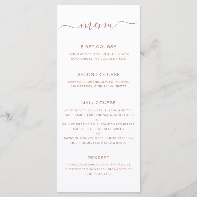 Simple Elegant Rose Gold Wedding Menu (Front)