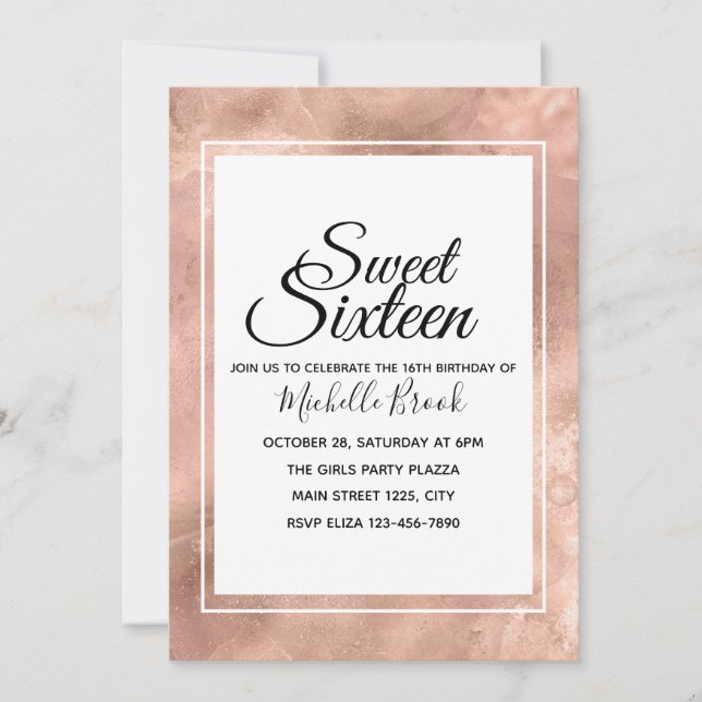 Simple Elegant Rose Sweet Sixteen Invitation (Front)