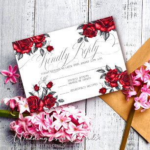 Simple Elegant Rose Tatoo Floral Wedding RSVP Card