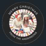 Simple Elegant Round Christmas Photo Family Name Classic Round Sticker<br><div class="desc">Simple Elegant Round Christmas Photo Family Name</div>