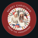 Simple Elegant Round Christmas Photo Family Name Classic Round Sticker<br><div class="desc">Simple Elegant Round Christmas Photo Family Name</div>