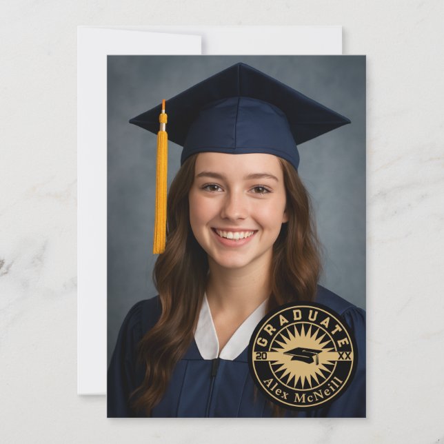 Simple Elegant Round Emblem & Photo Graduation Invitation (Front)
