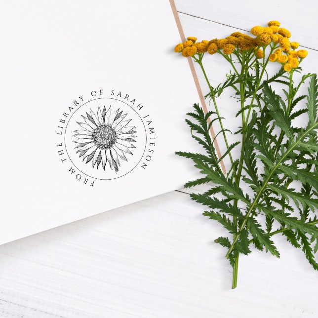 Simple Elegant Round Sunflower Book  Rubber Stamp (Creator Uploaded)