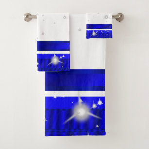 Simple Elegant Royal Blue and White Geometric Bath Towel Set