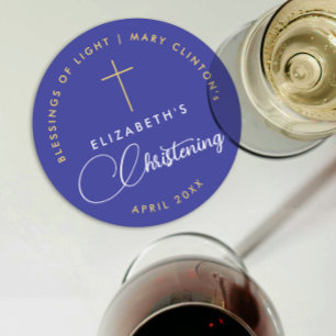 Simple Elegant Royal Blue Faith Baptism Gold Cross Round Paper Coaster