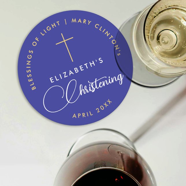 Simple Elegant Royal Blue Faith Baptism Gold Cross Round Paper Coaster (Creator Uploaded)