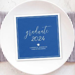 Simple Elegant Royal Blue Graduate 2024 Graduation Napkin