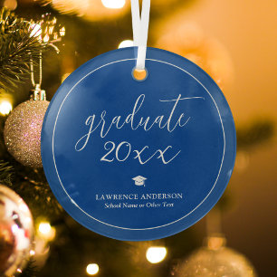 Simple Elegant Royal Blue Graduate 2026 Graduation Glass Tree Decoration