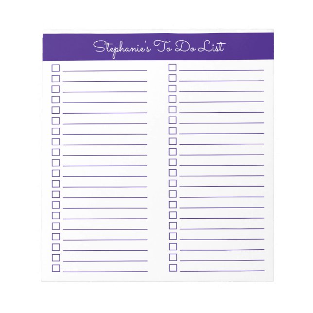 Simple Elegant Royal Purple Two Column Checklist Notepad (Front)