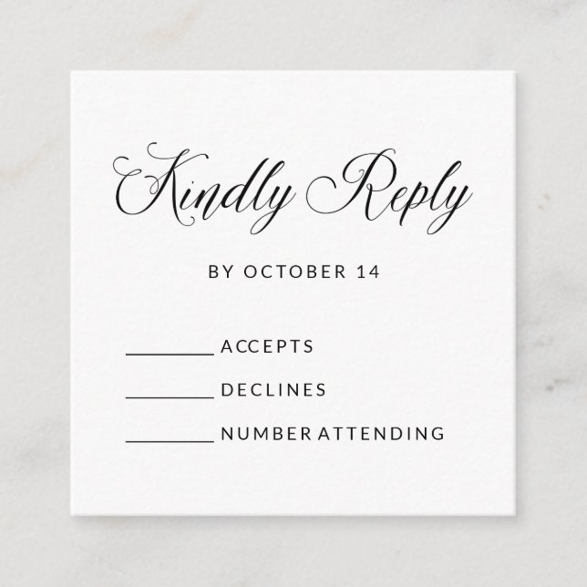 Simple Elegant RSVP | Black and White Budget Enclosure Card (Front)