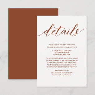 Simple Elegant Rust and White Wedding Details Enclosure Card