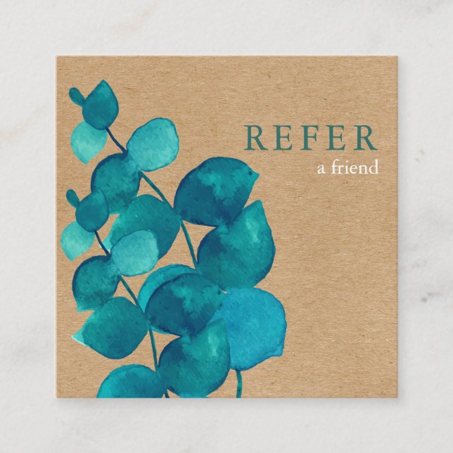 Simple Elegant Rustic Eucalyptus Leaves Referral Card (Front)